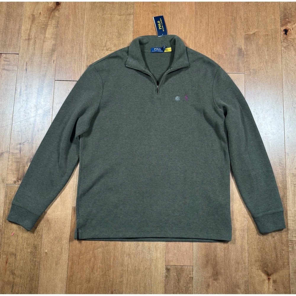 Polo Ralph Lauren 1/4 Zip‎ Pullover Sweater Green Collared Cotton Mens Lg NWT